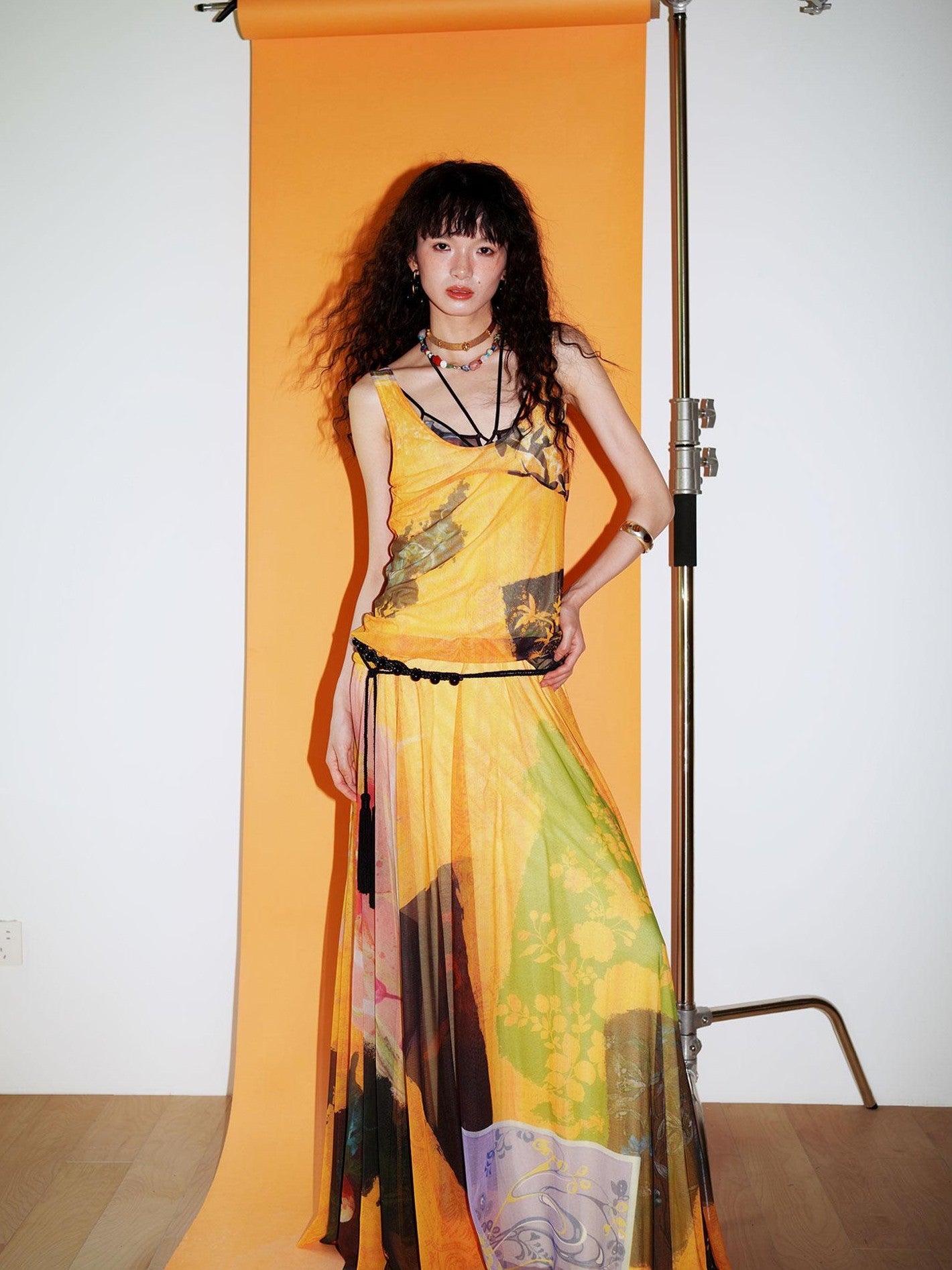 badtaste Yellow Western Printed Sleeveless Full Swing Women's Slip Maxi Dresses