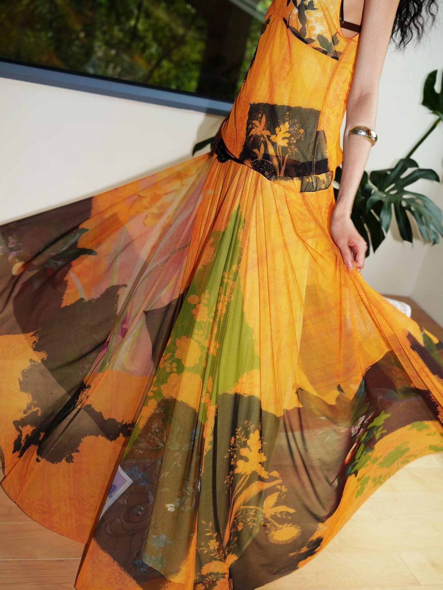 badtaste Yellow Western Printed Sleeveless Full Swing Women's Slip Maxi Dresses