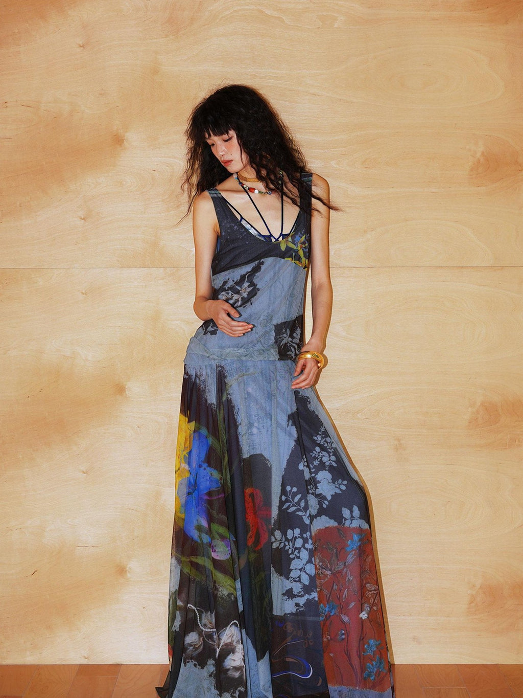badtaste Yellow Western Printed Sleeveless Full Swing Women's Slip Maxi Dresses