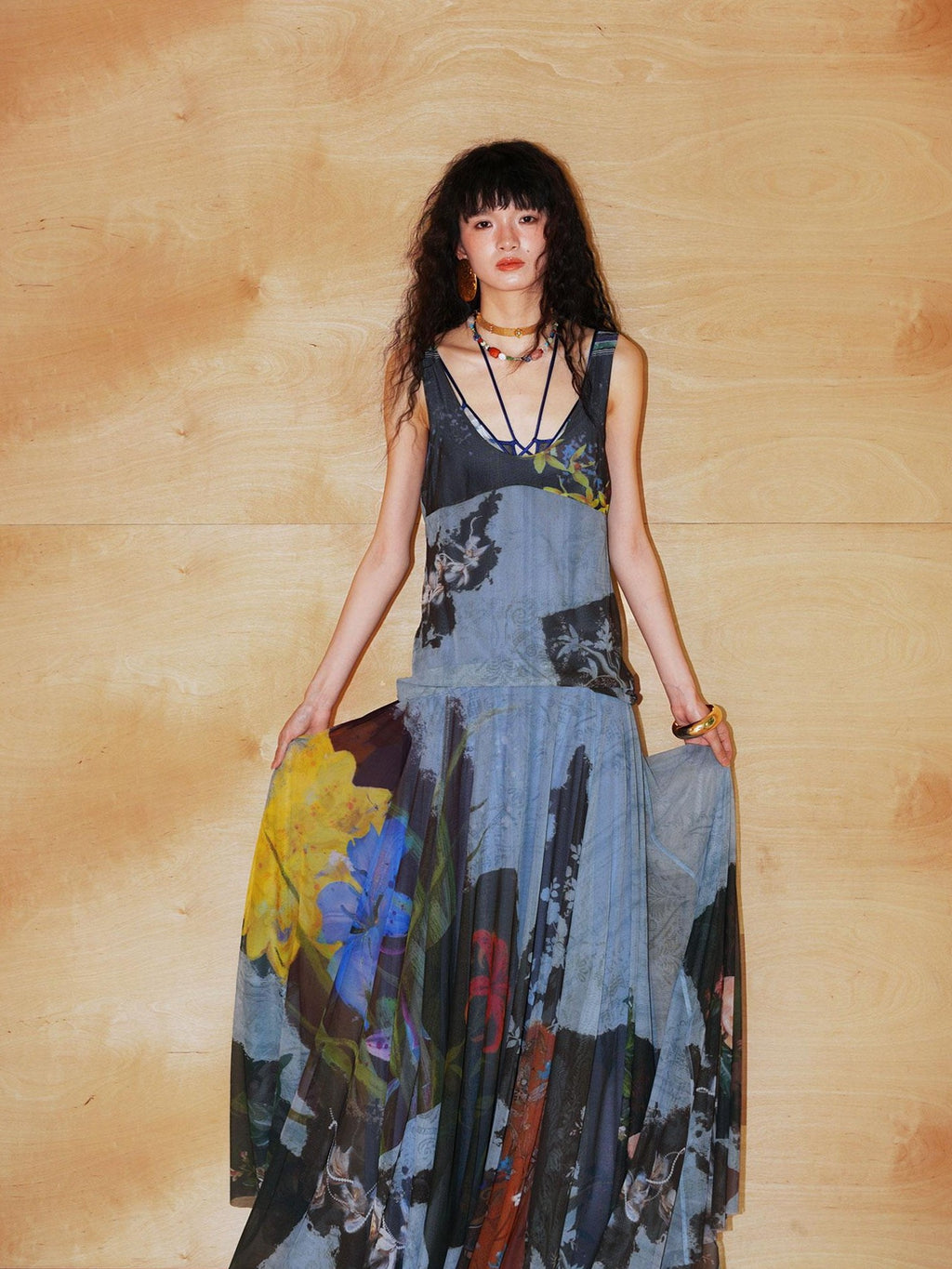 badtaste Yellow Western Printed Sleeveless Full Swing Women's Slip Maxi Dresses