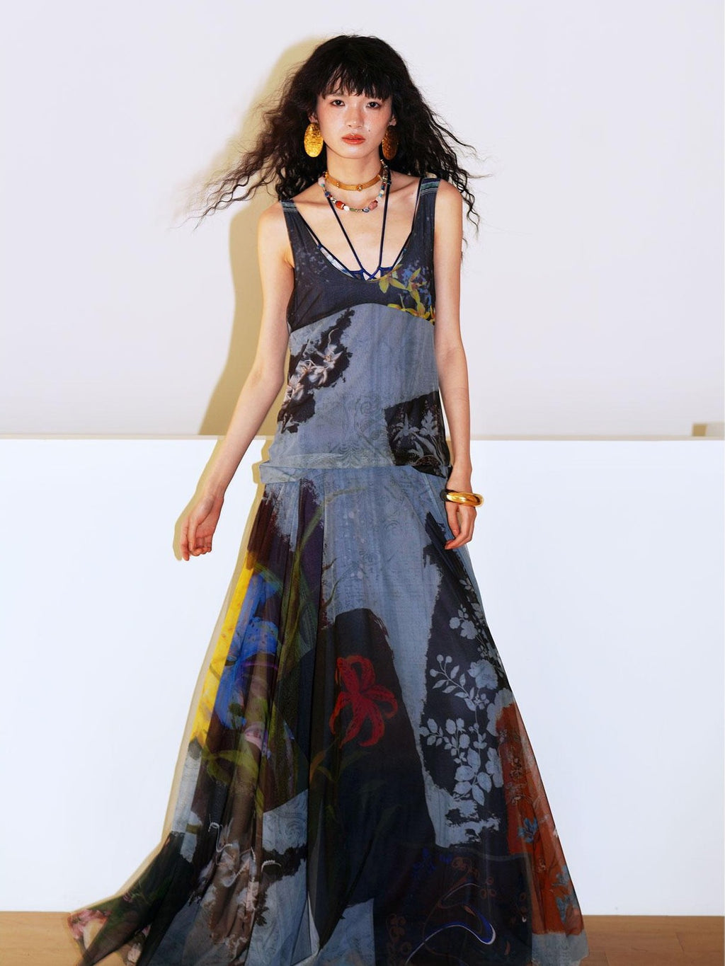 badtaste Yellow Western Printed Sleeveless Full Swing Women's Slip Maxi Dresses