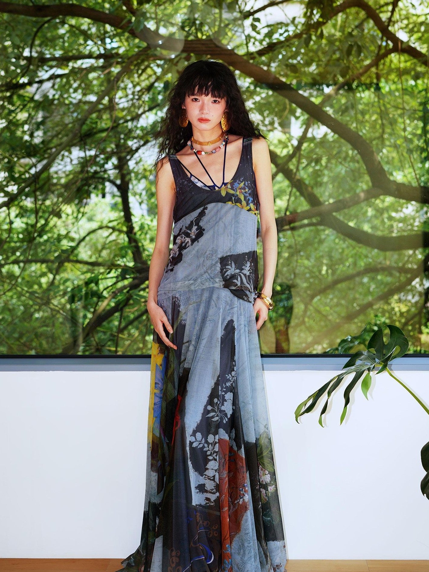 badtaste Yellow Western Printed Sleeveless Full Swing Women's Slip Maxi Dresses