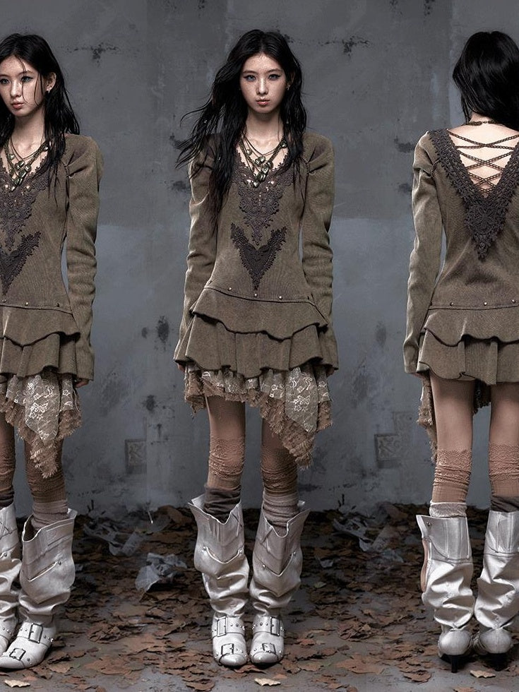 NO ROMANCE Regal Aline V-neck Longsleeve Fitted Knit Women Party Casual Mini Dresses