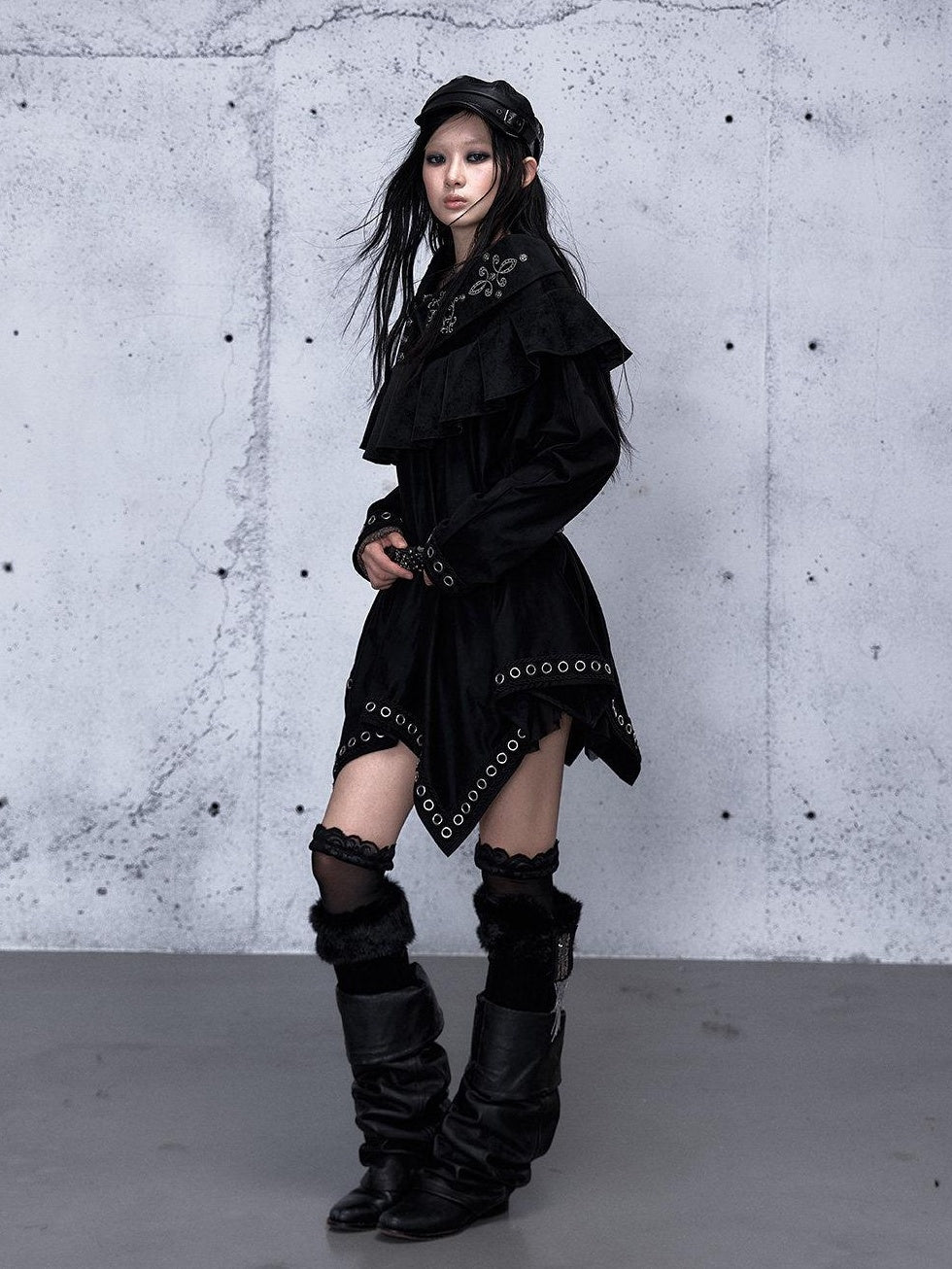 NO ROMANCE Edgy Asymmetrical High Waist A Line Loose Gothic Pu Suede Patchwork Maxi Skirts