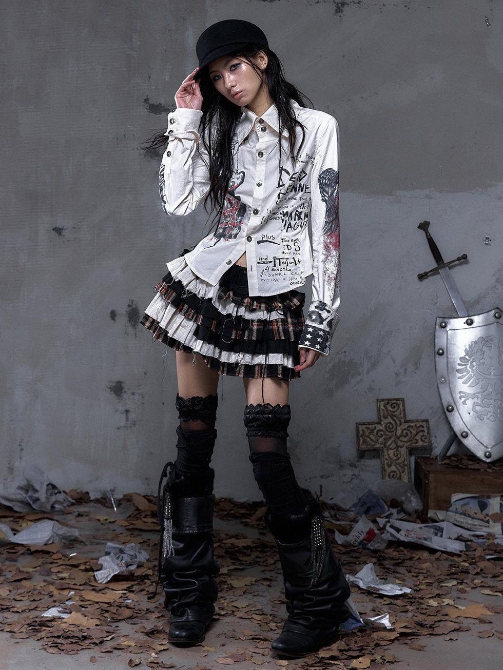 NO ROMANCE Layered Low Waist Punk Cake Skirt Loose Linen Cotton Youth Citywalk Mini Skirts