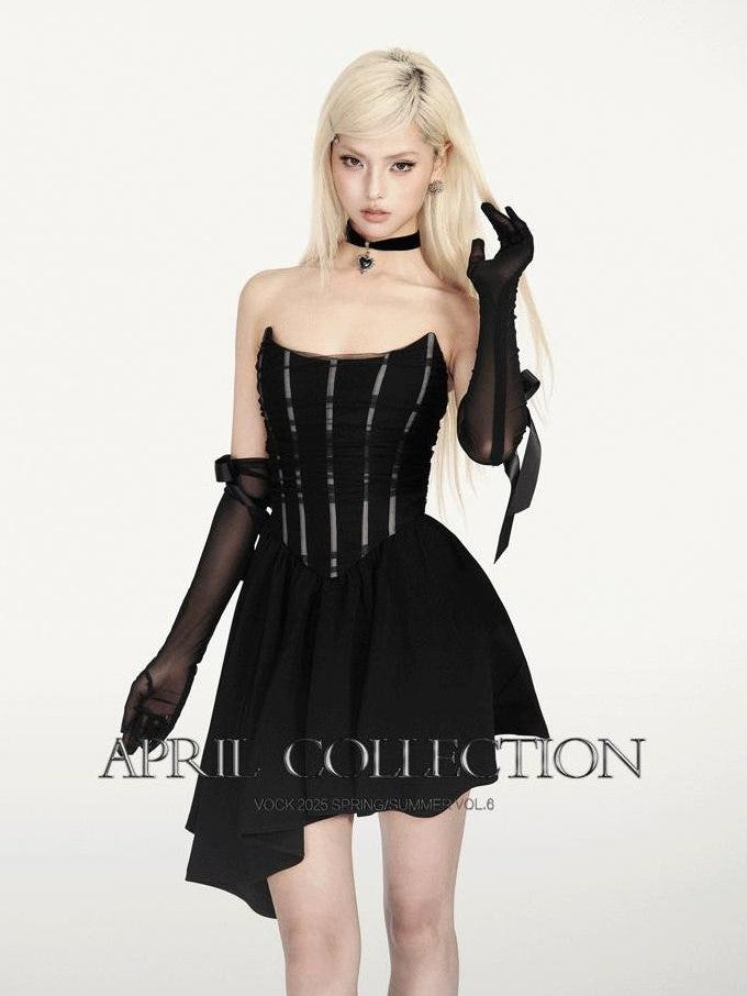 VOCK Little Black French Asymmetric Mesh Boned Women's Polyester Spandex Dress