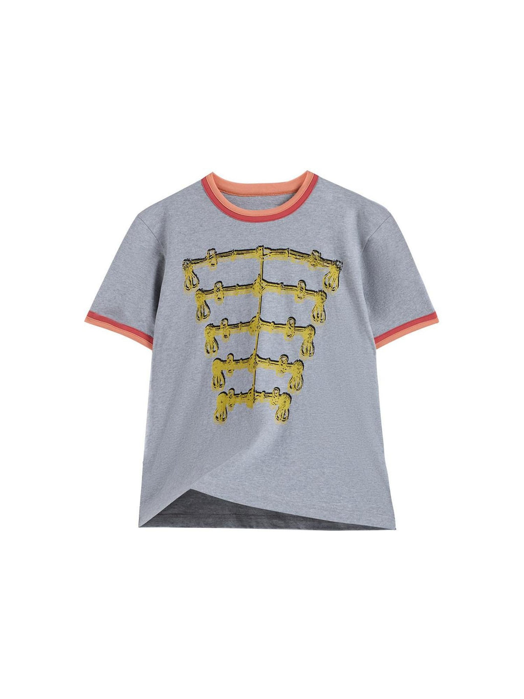 EMOBROTHER Breathable Cotton Printed Letter Slim Fit Long Unisex Grey Short Sleeve T-Shirts