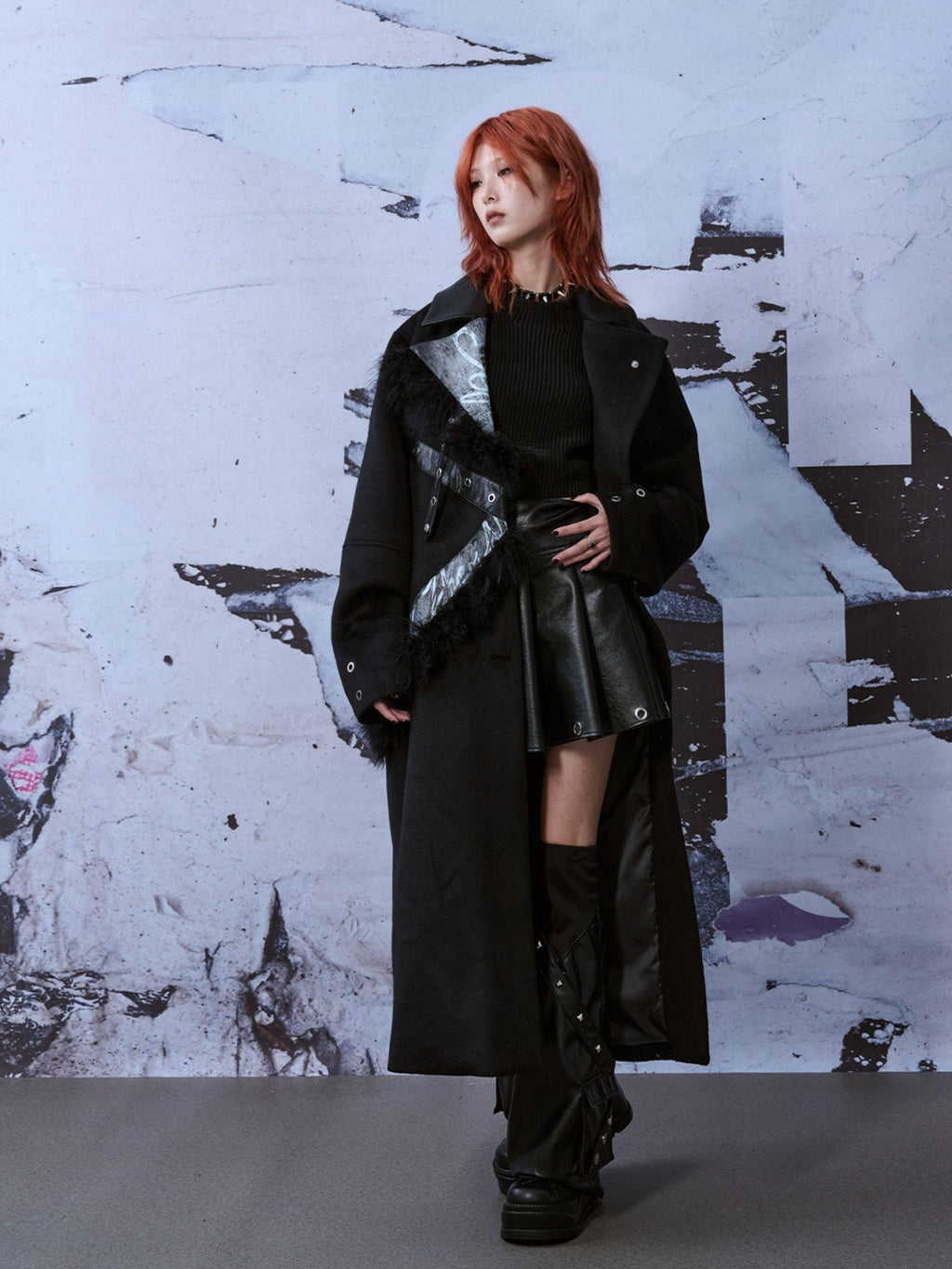 Frustration Garden Punk Street Straight Long Blazer Collar Patchwork Asymmetrical Youth Wool Coats