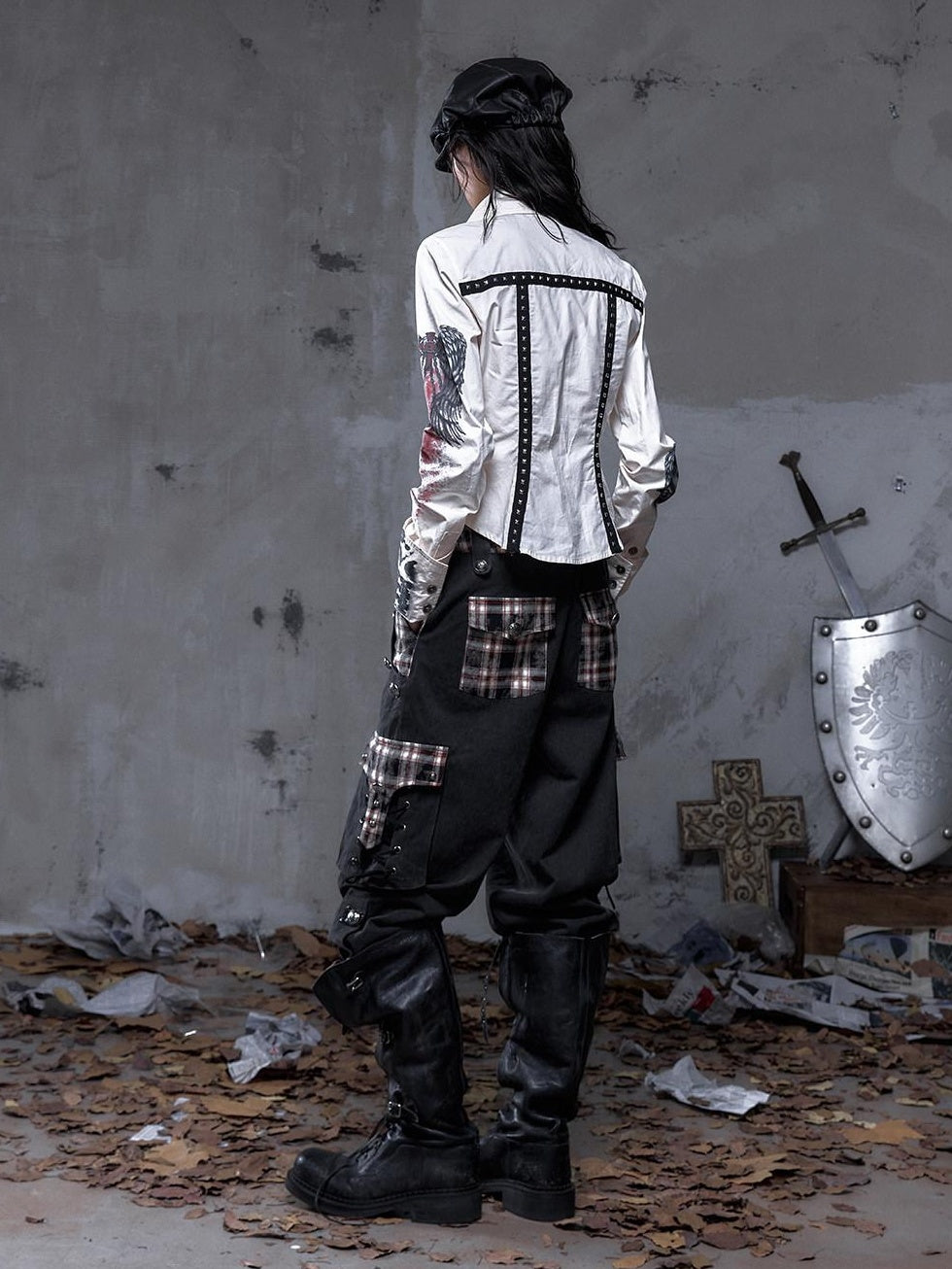 NO ROMANCE Pure Cotton Punk Patchwork Loose Fit Natural Waist Button Fly Women Pants Chinos