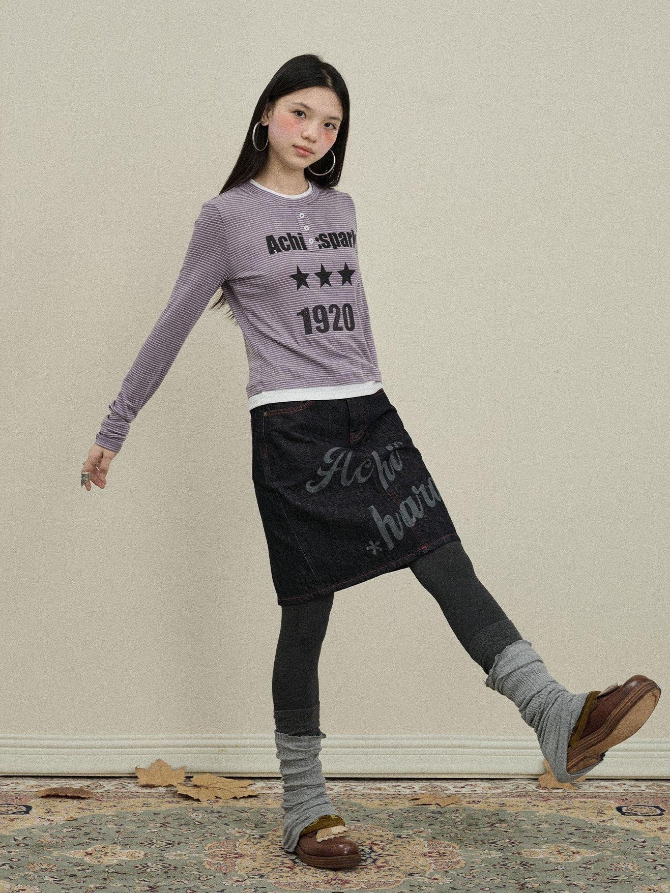 Achihara Denim Printed Embroidered Straight Women'S Cotton Midi Skirts