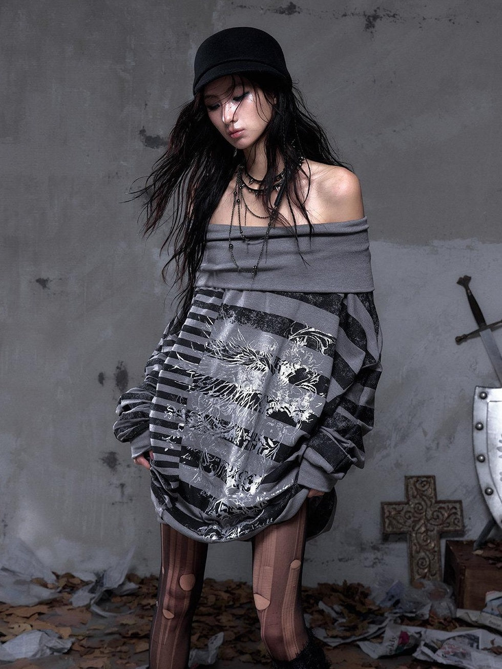 NO ROMANCE Stretch Viscose Printed Relaxed Loose Longsleeve Women Party Casual Mini Dresses