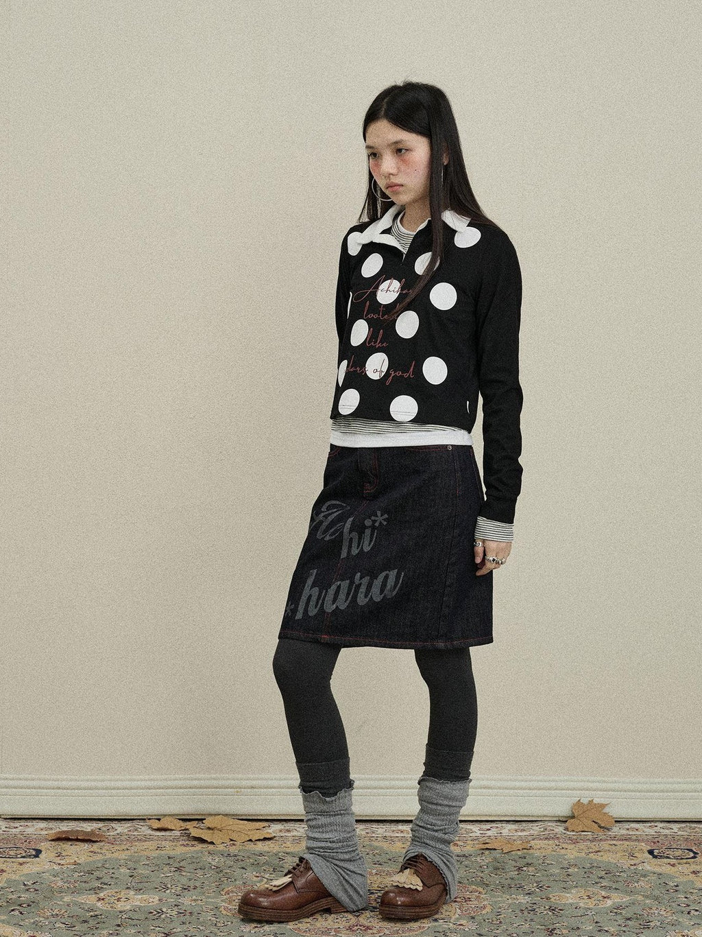 Achihara Denim Printed Embroidered Straight Women'S Cotton Midi Skirts