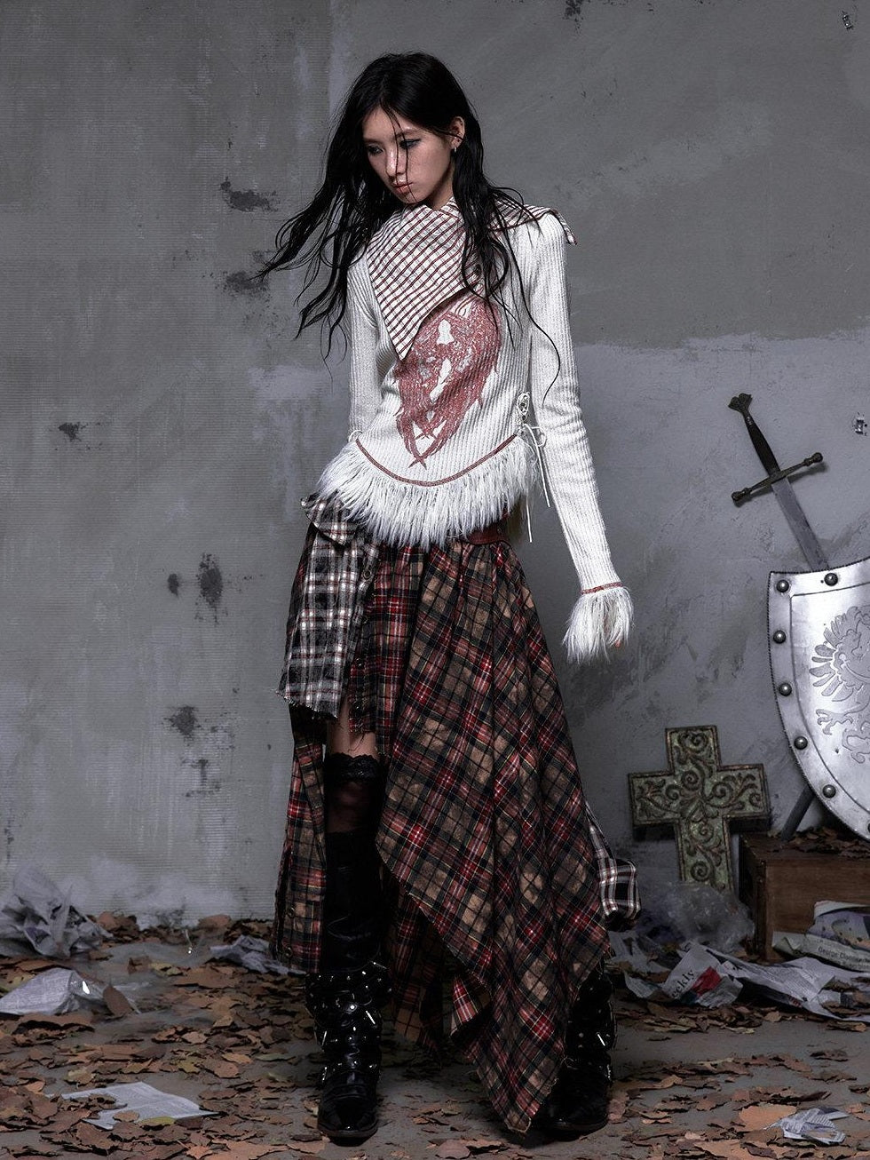 NO ROMANCE Vintage Slim Fit Printed Polo Collar Women Casual Red White Long Sleeve T-Shirts