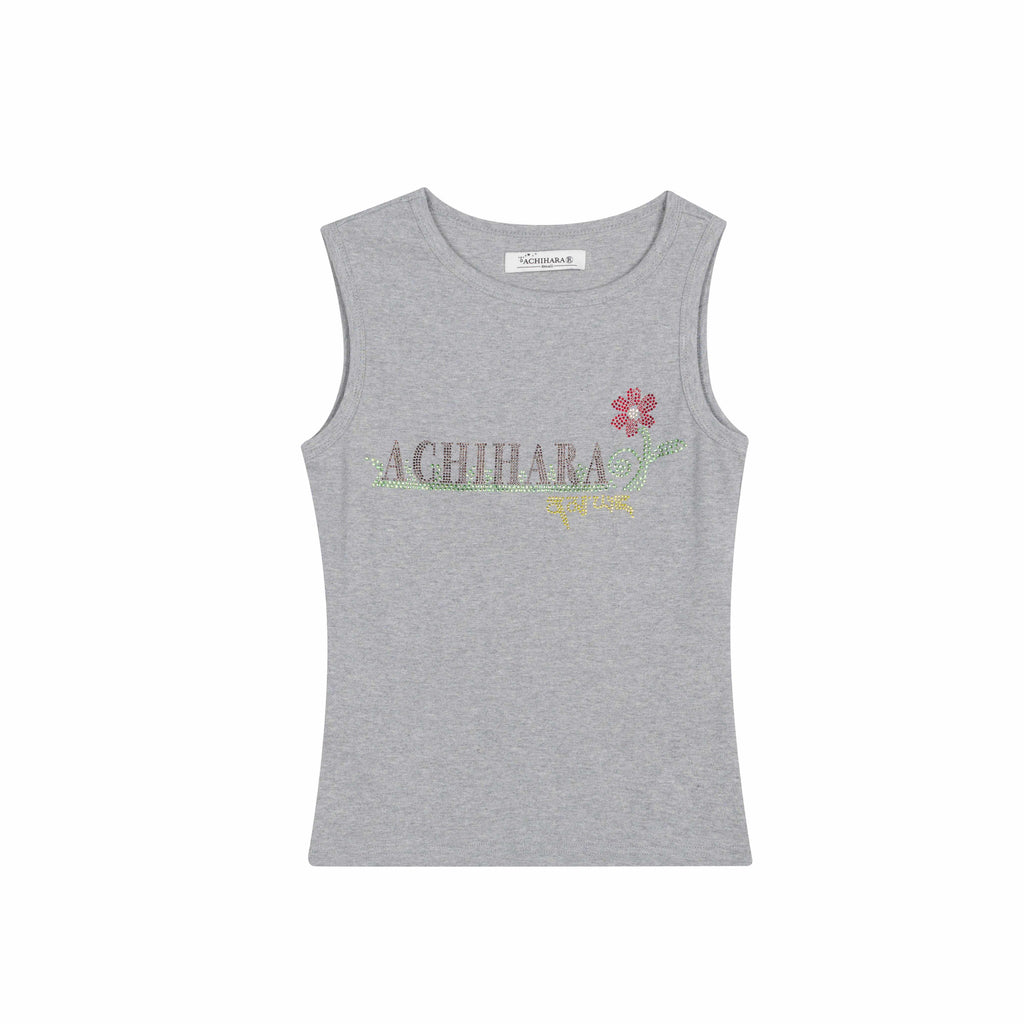Achihara_Hotfix_Rhinestone_Letter_Print_Women'S_Cotton_Stretch_Tank_Tops_MISSTT