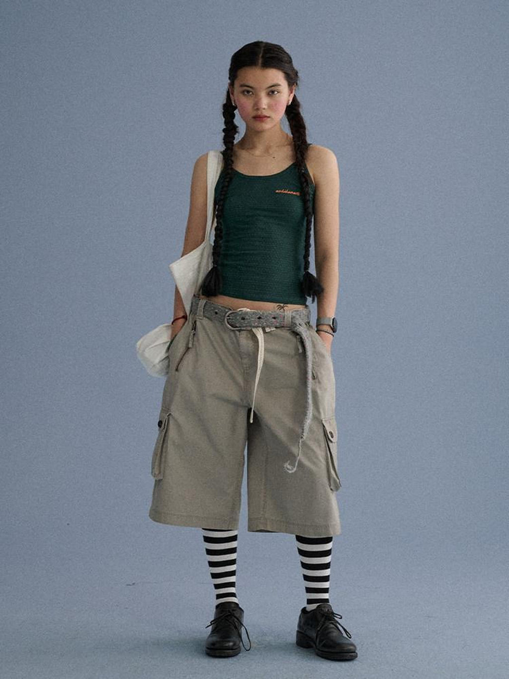 Achihara Green Slim Cropped Round Neck No Padding Women'S Cotton Blend Camisoles