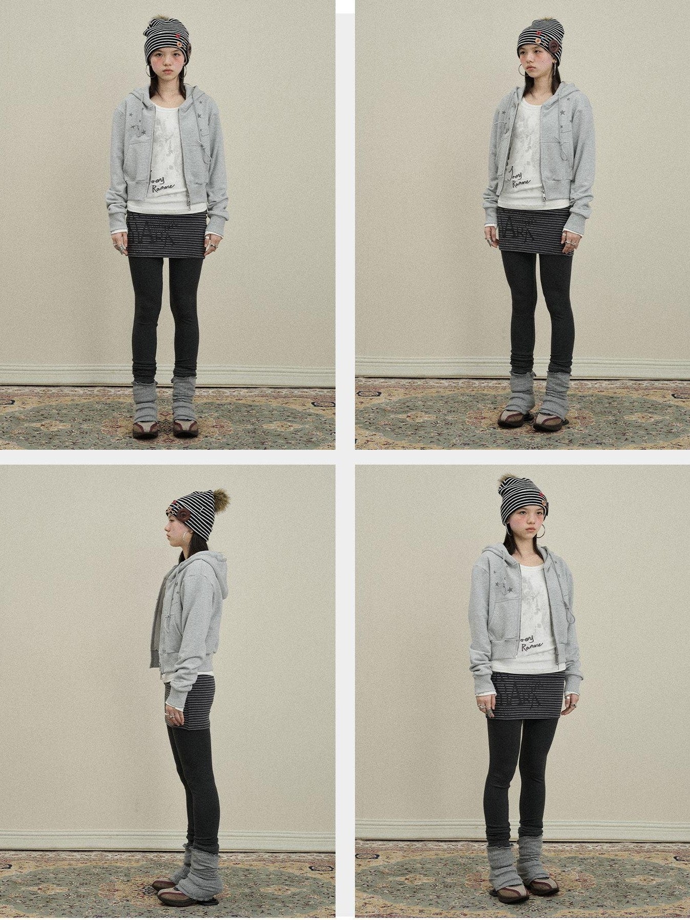 Achihara Star Print Cropped Zip Hooded Slim Fit Long Sleeve Women'S Cotton Hoodies