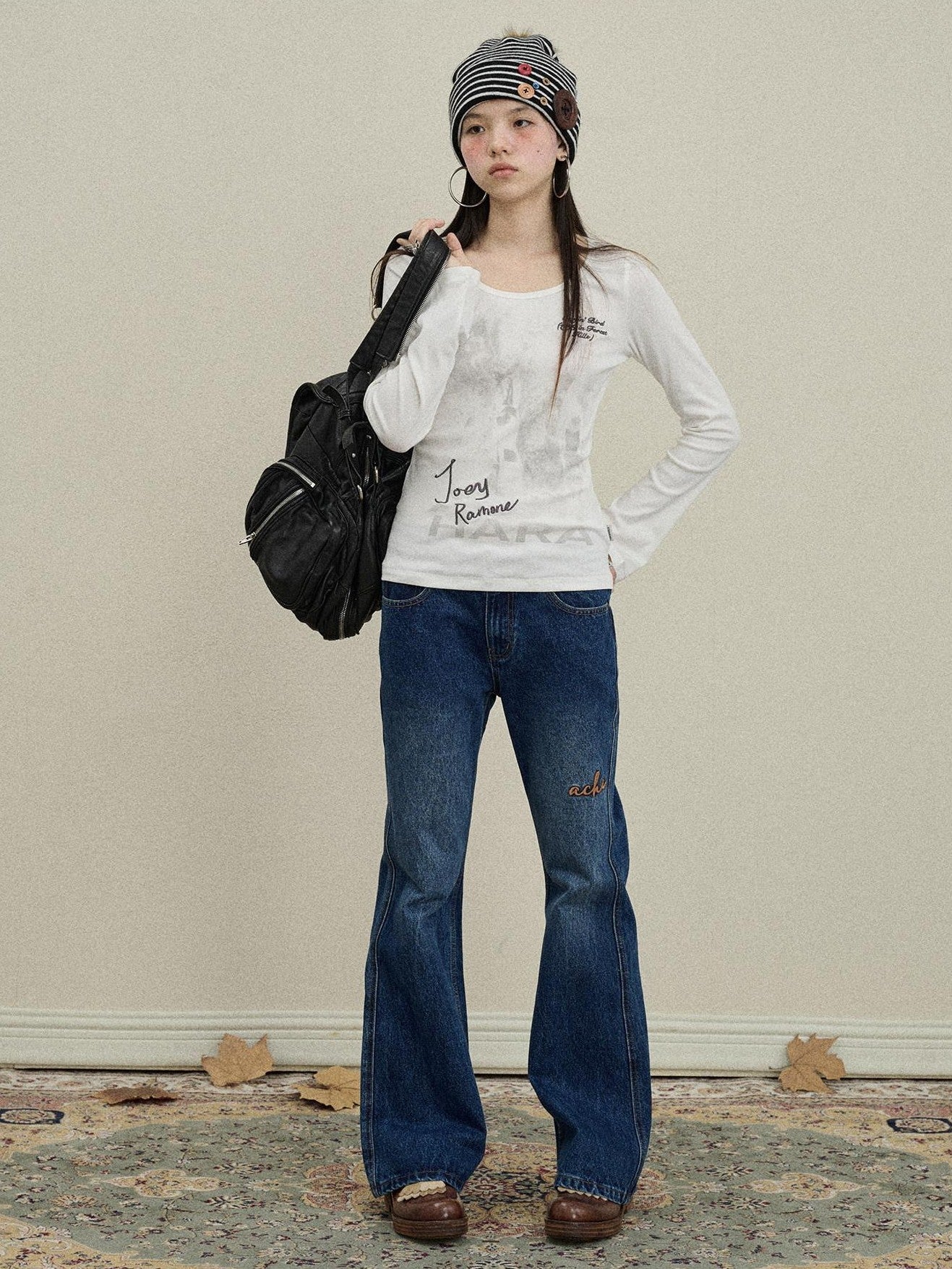 Achihara Slight Embroidered Distressed Wash Slim Women'S Denim Flare Jeans