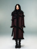 Frustration Garden Thick Oversized Asymmetric Raglan Sleeves Punk Street Women Black Red Long Coats