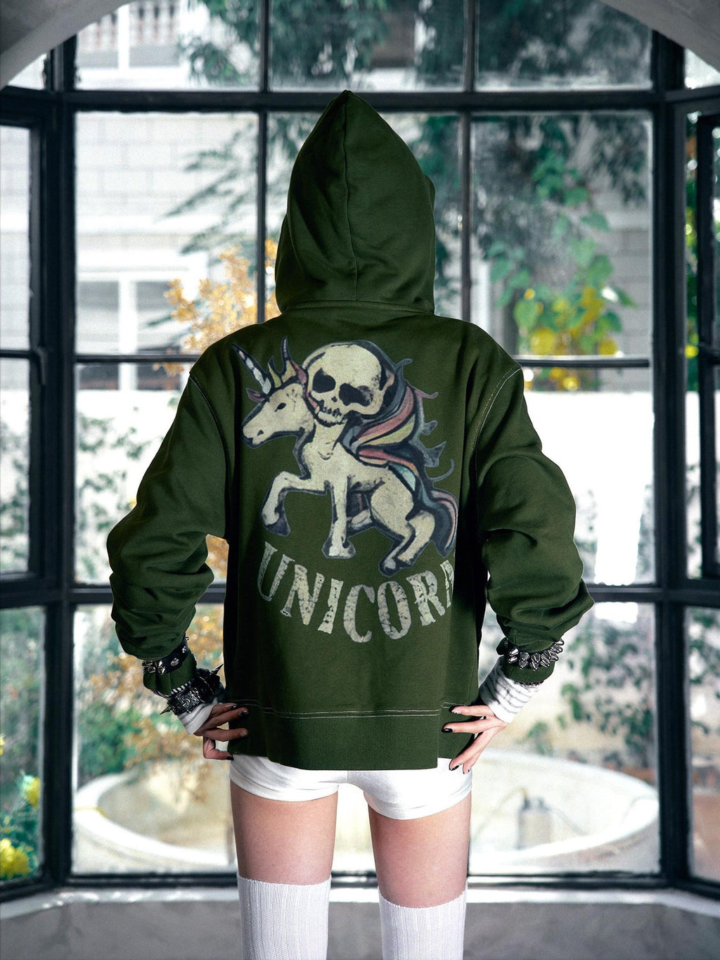 PAIKI Slim Fit Zip Up Hooded Short Length Skull Casual Unisex Sport Polyester Hoodies