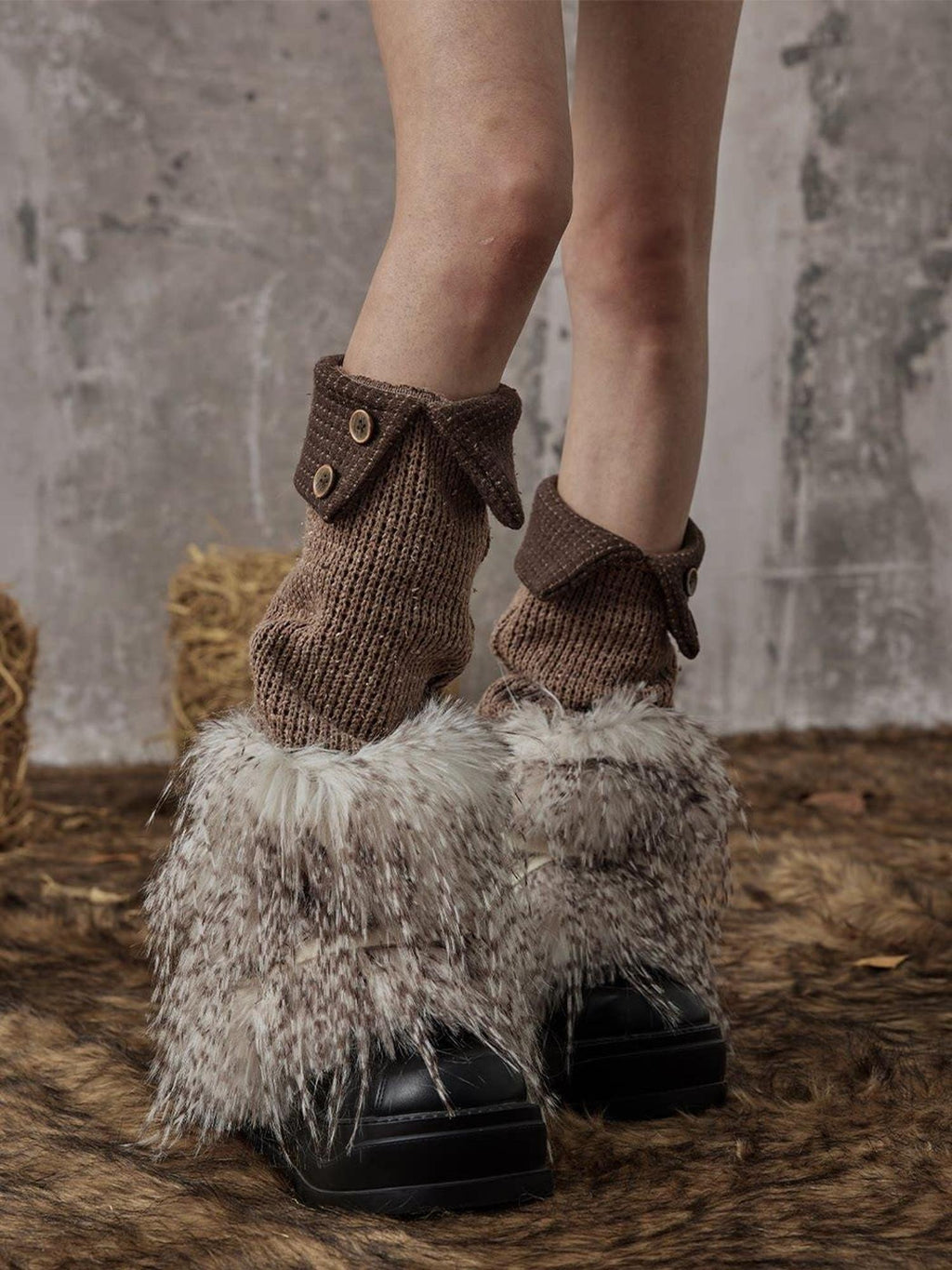 Frustration Garden Cozy Thick Slouchy Scrunch Edgy Style For Women Brown Fashion Leg Warmers
