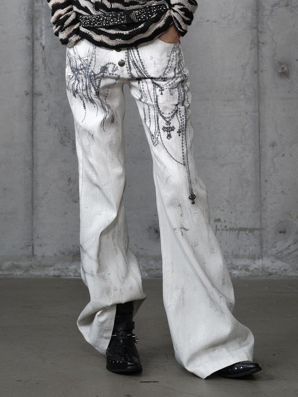NO ROMANCE Dyed Punk Washed White Loose Fit Natural Waist Cotton Women Wide-Leg Jeans