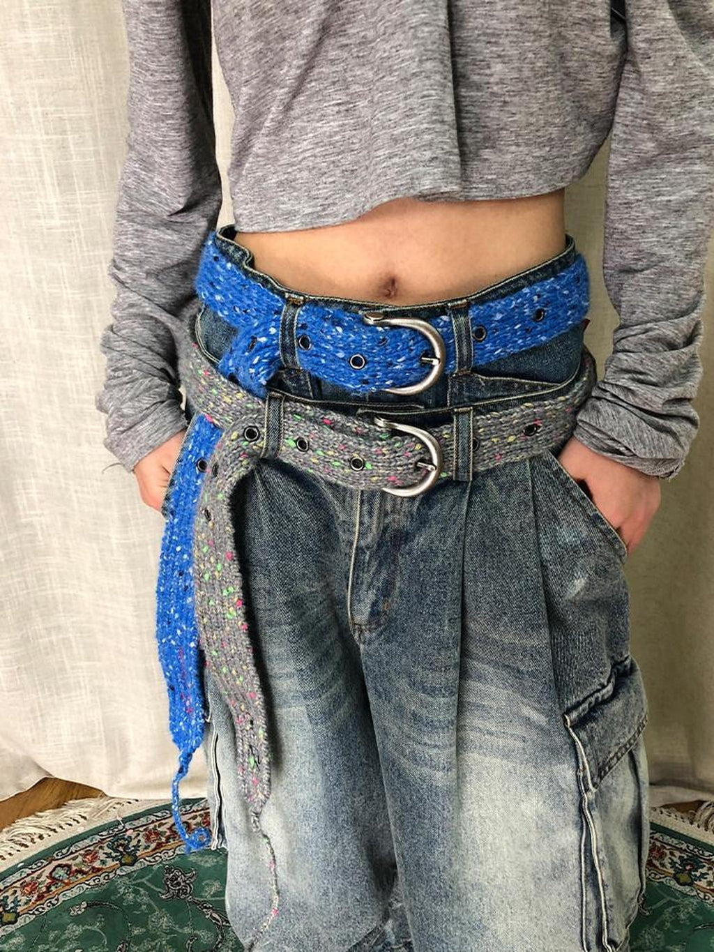 Achihara Multicolor Chunky Knit Sport Style Women'S Adjustable Thick Stitch Belts