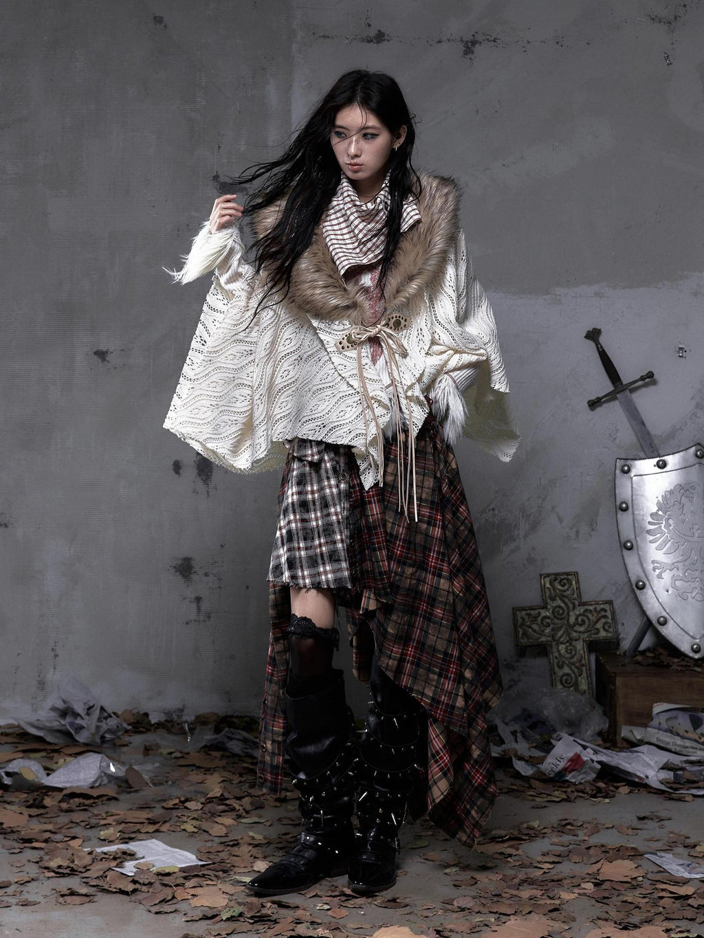 NO ROMANCE Edgy Patchwork Asymmetric Slim Mid Waist Women Citywalk Midi Skirts