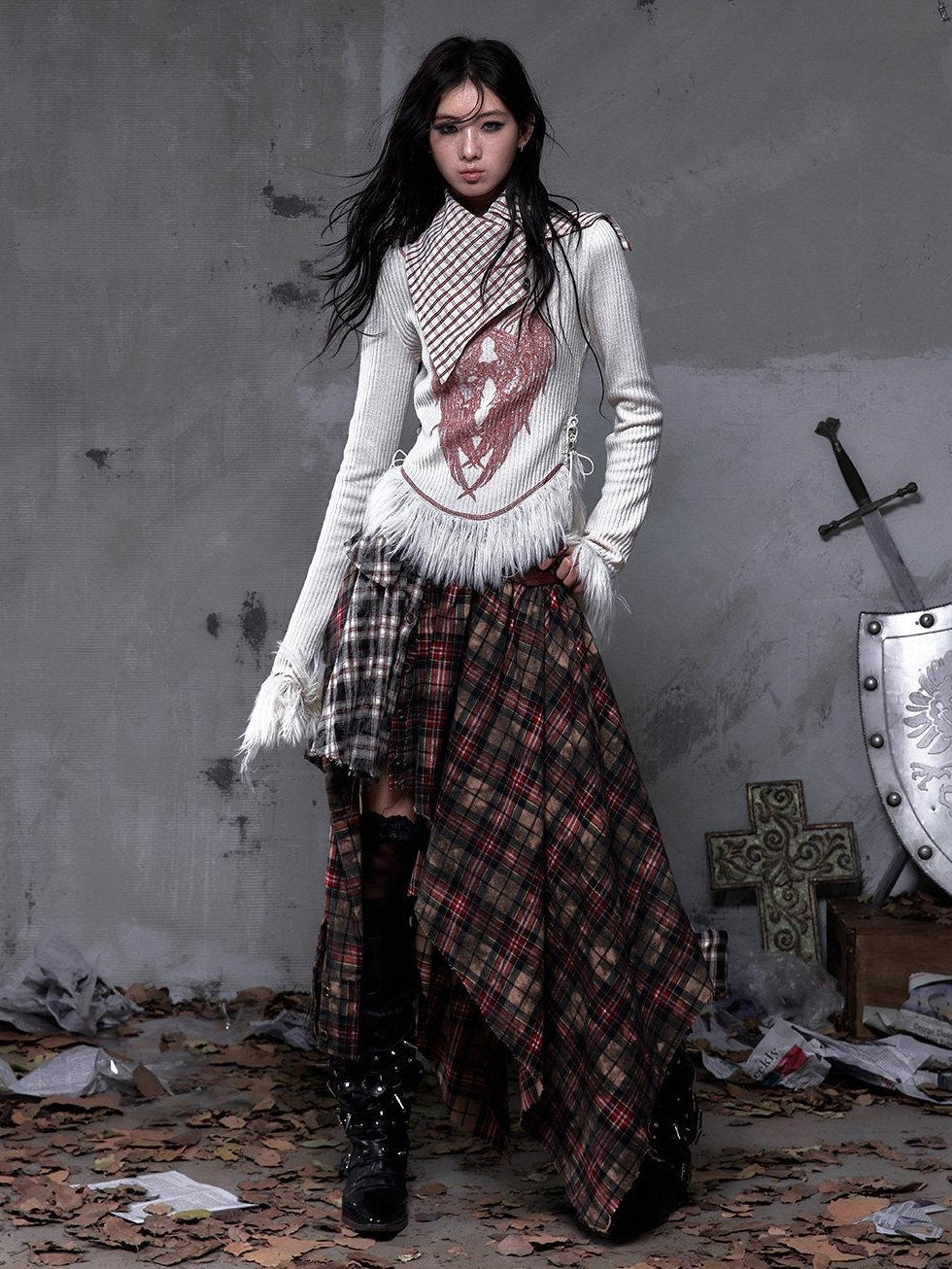 NO ROMANCE Vintage Slim Fit Printed Polo Collar Women Casual Red White Long Sleeve T-Shirts