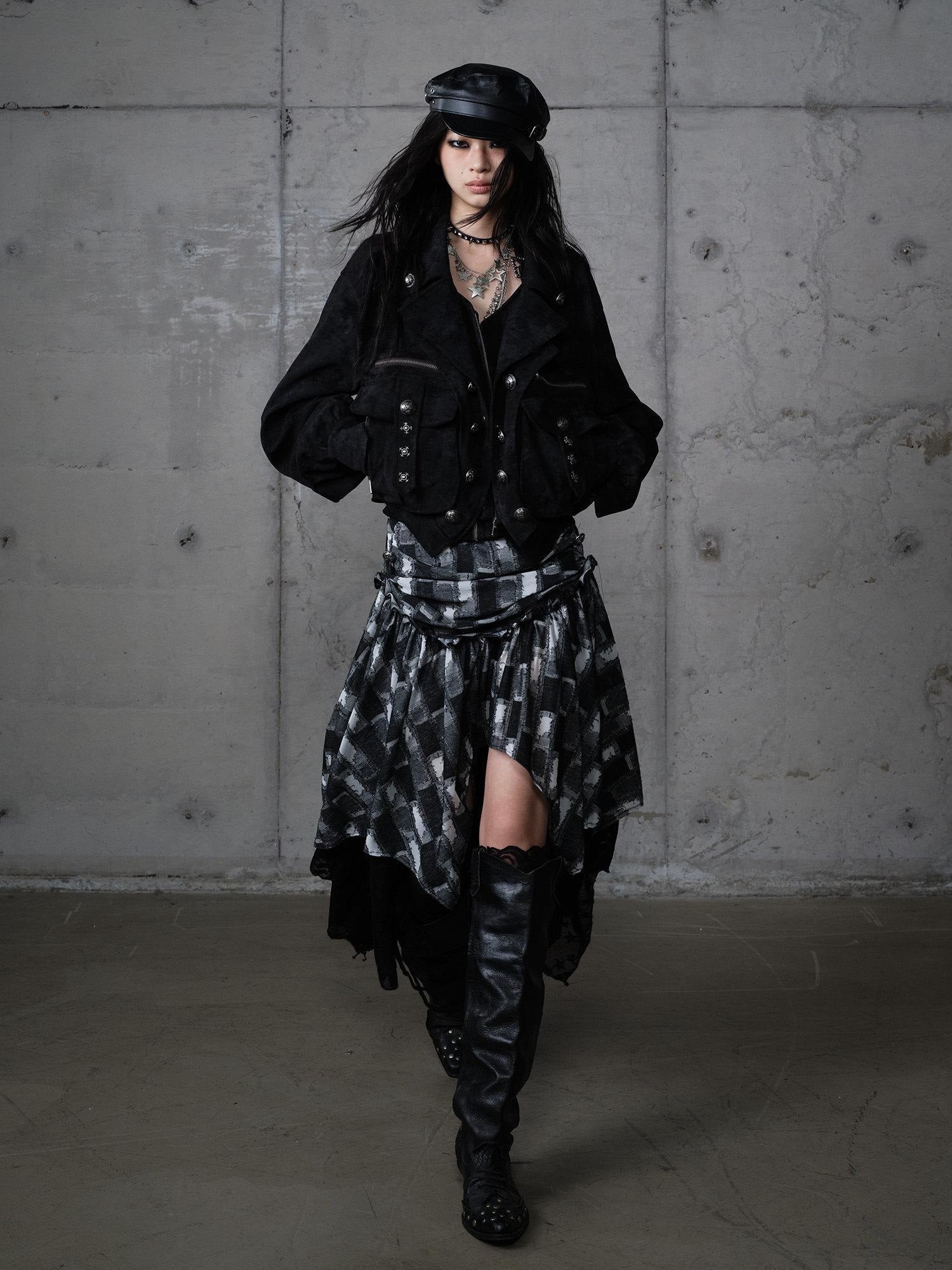NO ROMANCE Palace Inspired Loose Fit Faux Two Piece Lapel Zipper Women Casual Jackets