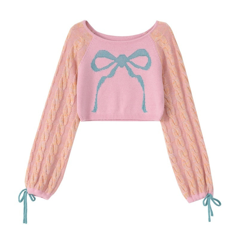 cidhiidhi_Pink_Jacquard_Bow_Lace_Ruffle_Trim_Women's_Wool_Knit_Matching_Skirt_Sets_994887156494_MISSTT