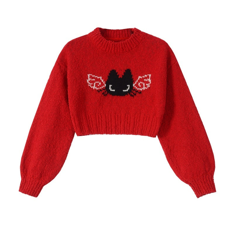 cidhiidhi_Red_Small_Cat_Jacquard_Two_Piece_Long_Sleeve_High_Waist_Women's_Knit_Sweaters_994189629822_MISSTT