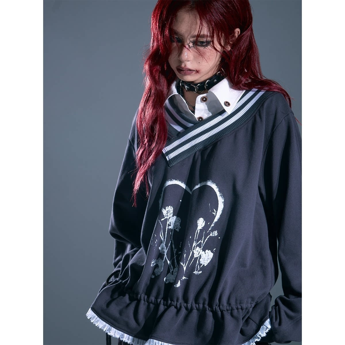 Frustration_Garden_Asymmetric_Patchwork_Loose_Raglan_Drawstring_Gray_Pullover_Hoodies_MISSTT