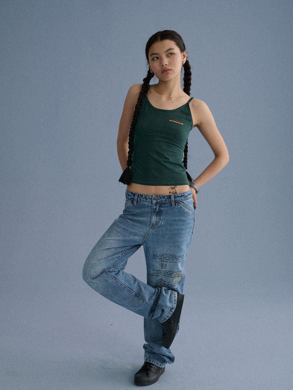 Achihara Green Slim Cropped Round Neck No Padding Women'S Cotton Blend Camisoles