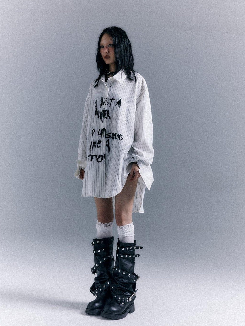 Frustration Garden Original Loose Fit Asymmetric Button Print Pocket Unisex Long Sleeve Shirts