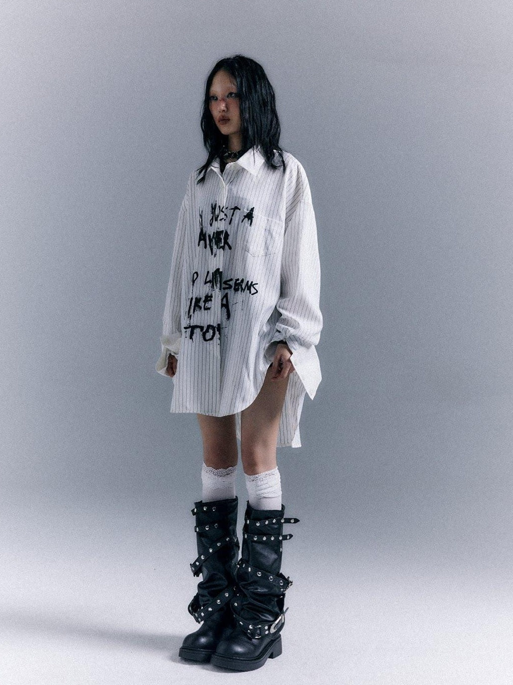 Frustration Garden Original Loose Fit Asymmetric Button Print Pocket Unisex Long Sleeve Shirts