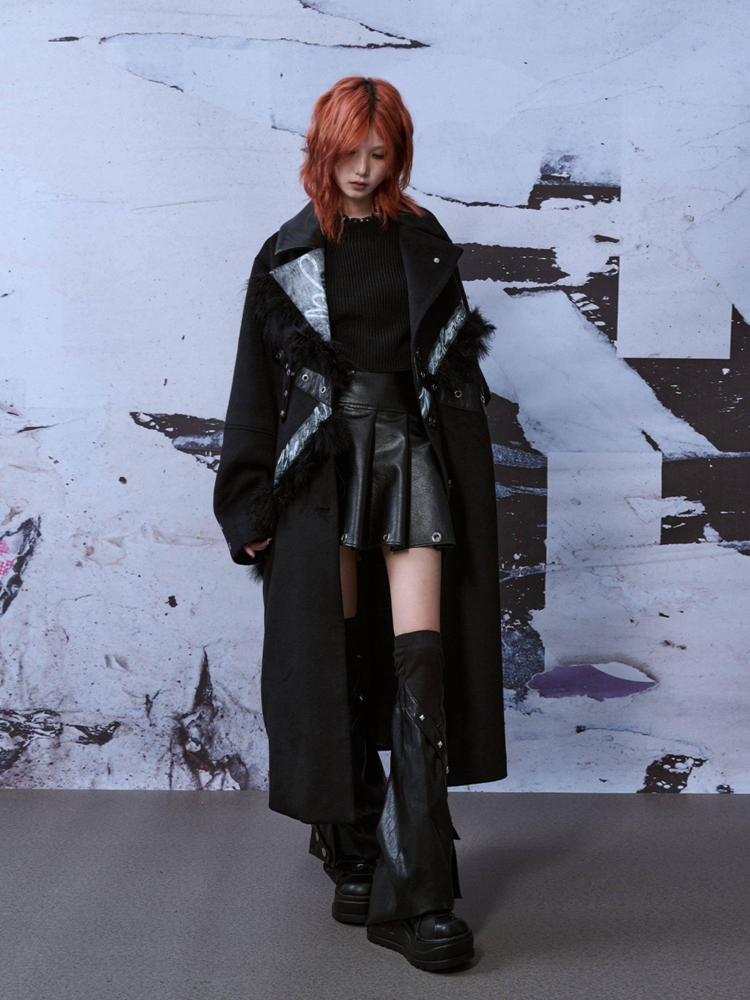Frustration Garden Punk Street Straight Long Blazer Collar Patchwork Asymmetrical Youth Wool Coats