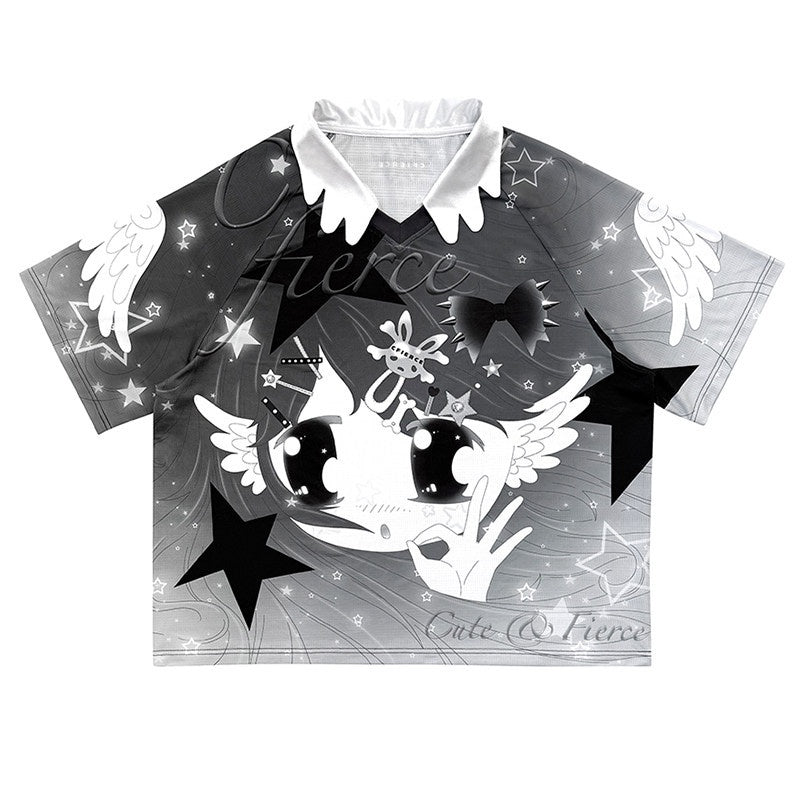 CFIERCE_Cute_Cartoon_Print_Oversized_Short_Sleeve_Unisex_Grey_Polyester_Casual_Tshirt_MISSTT