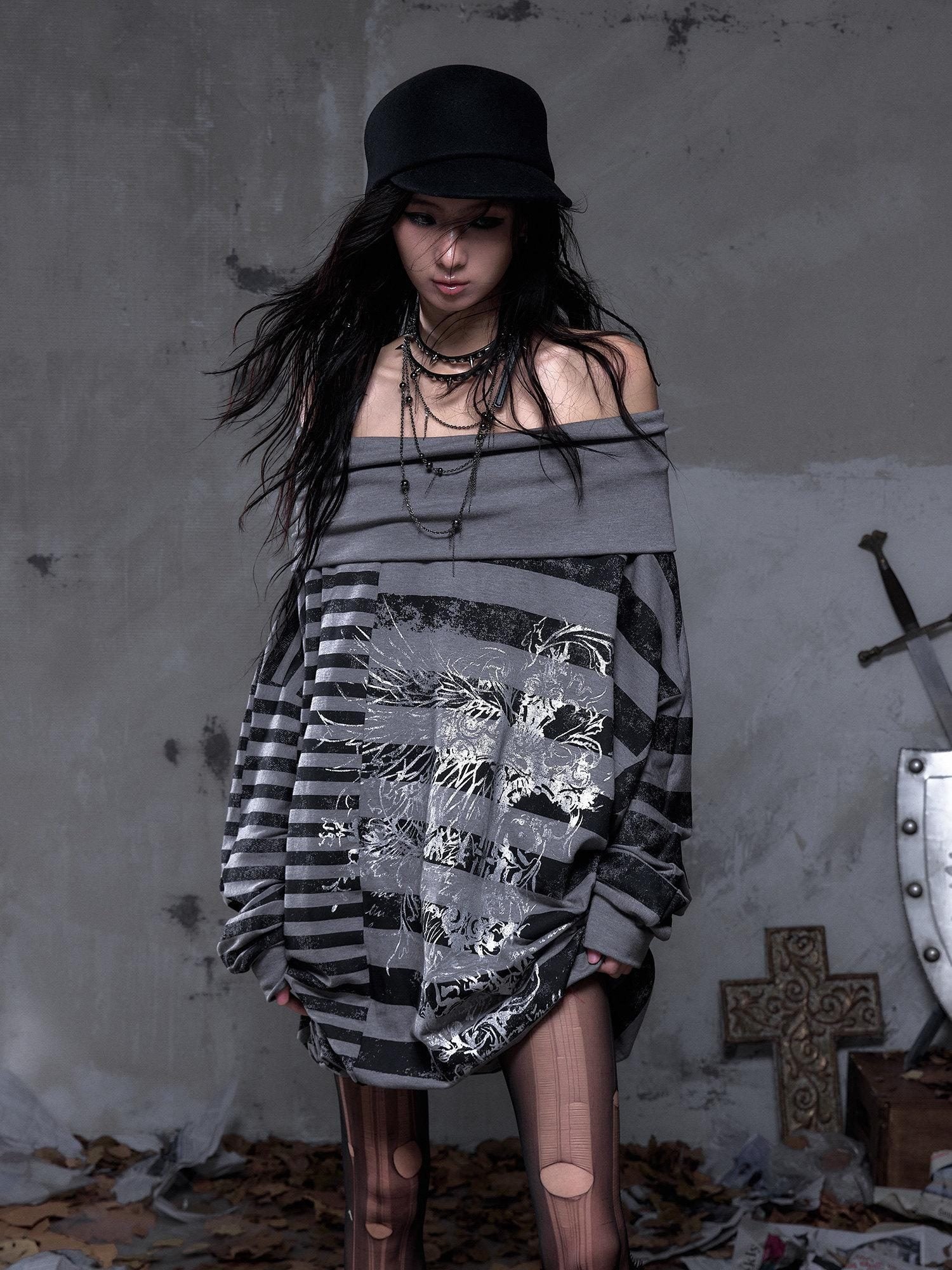 NO ROMANCE Stretch Viscose Printed Relaxed Loose Longsleeve Women Party Casual Mini Dresses