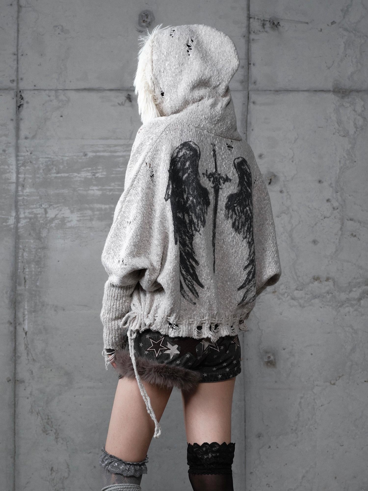 NO ROMANCE Cozy Wool Blend Vintage Loose Fringe Batwing Cardigan Women Knit Sweaters