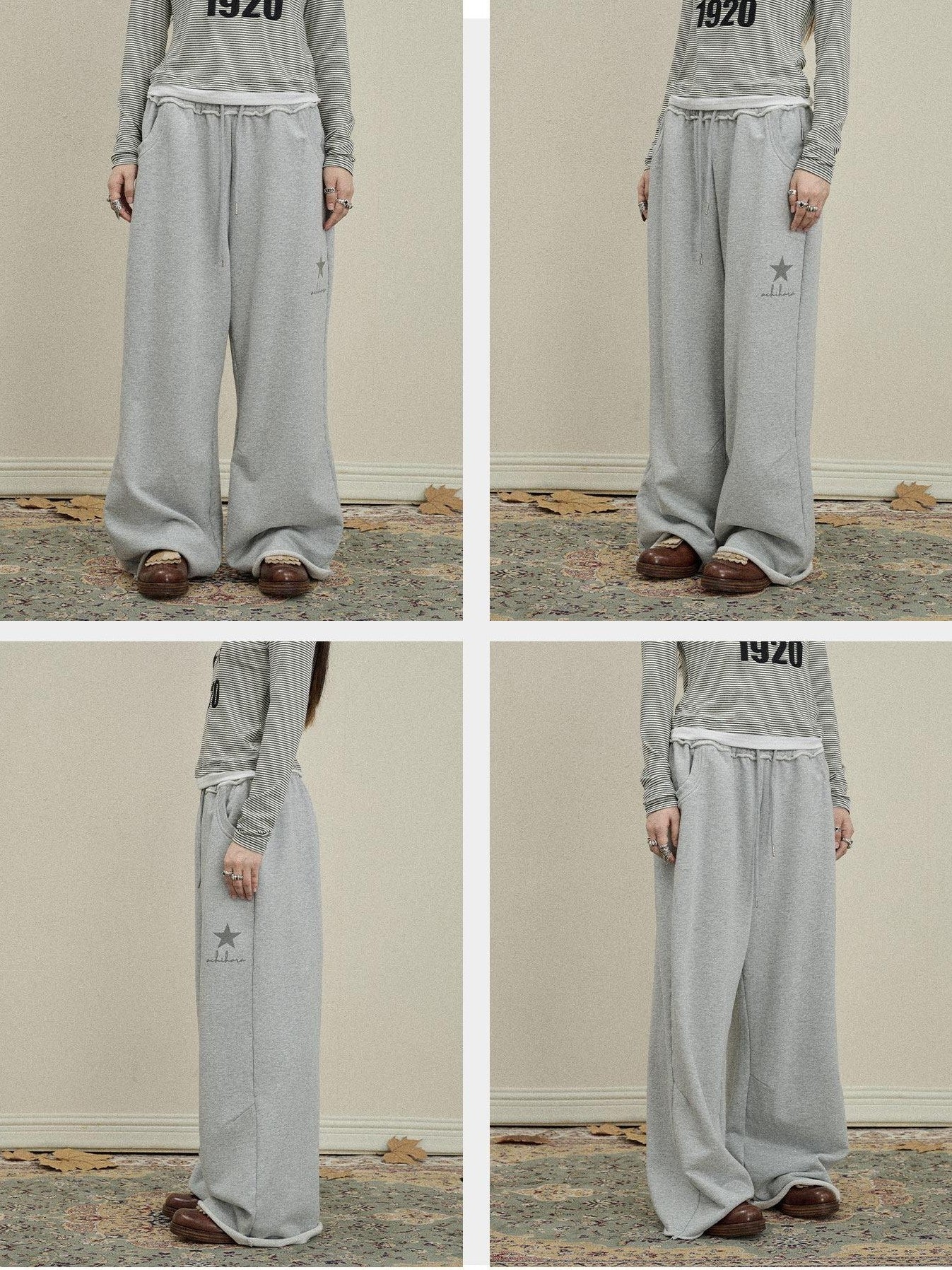 Achihara Star Print Relaxed Wide Leg Natural Waist Women'S Cotton Sweatpants