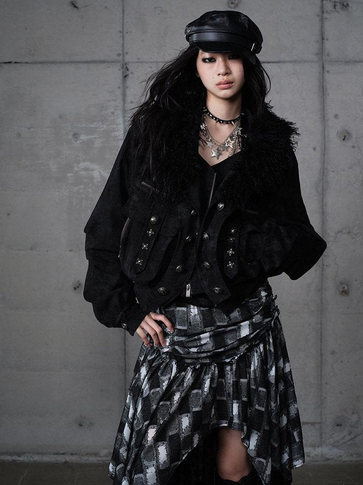 NO ROMANCE Palace Inspired Loose Fit Faux Two Piece Lapel Zipper Women Casual Jackets