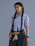 Achihara_Blue_Grey_Buttoned_Printed_Collared_Women'S_Cotton_Short_Sleeve_T-Shirts_MISSTT