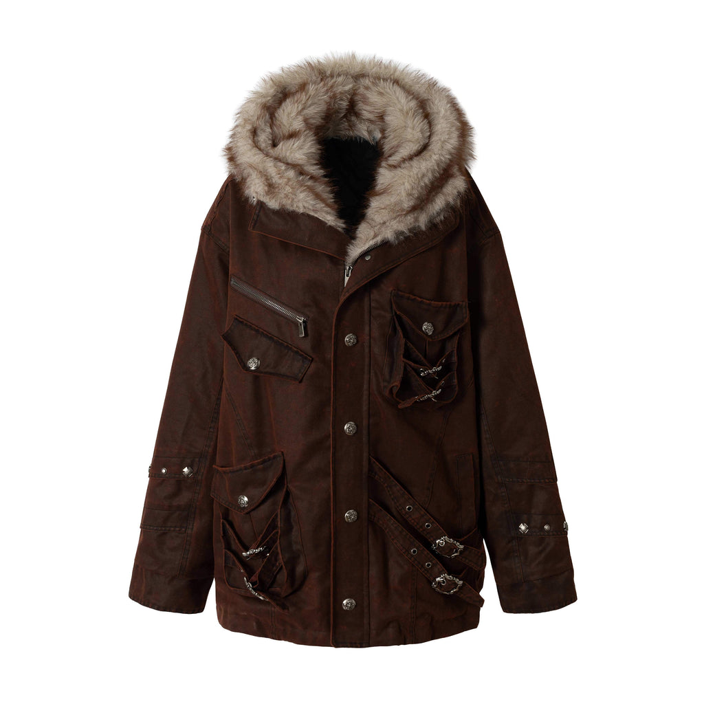 NO_ROMANCE_Thick_Insulated_Hooded_Punk_Oversized_Midlength_Zip_Khaki_Green_Puffer_Jackets_MISSTT