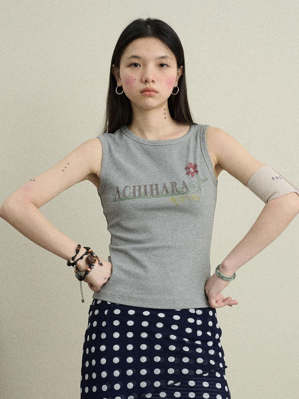 Achihara Hotfix Rhinestone Letter Print Women'S Cotton Stretch Tank Tops