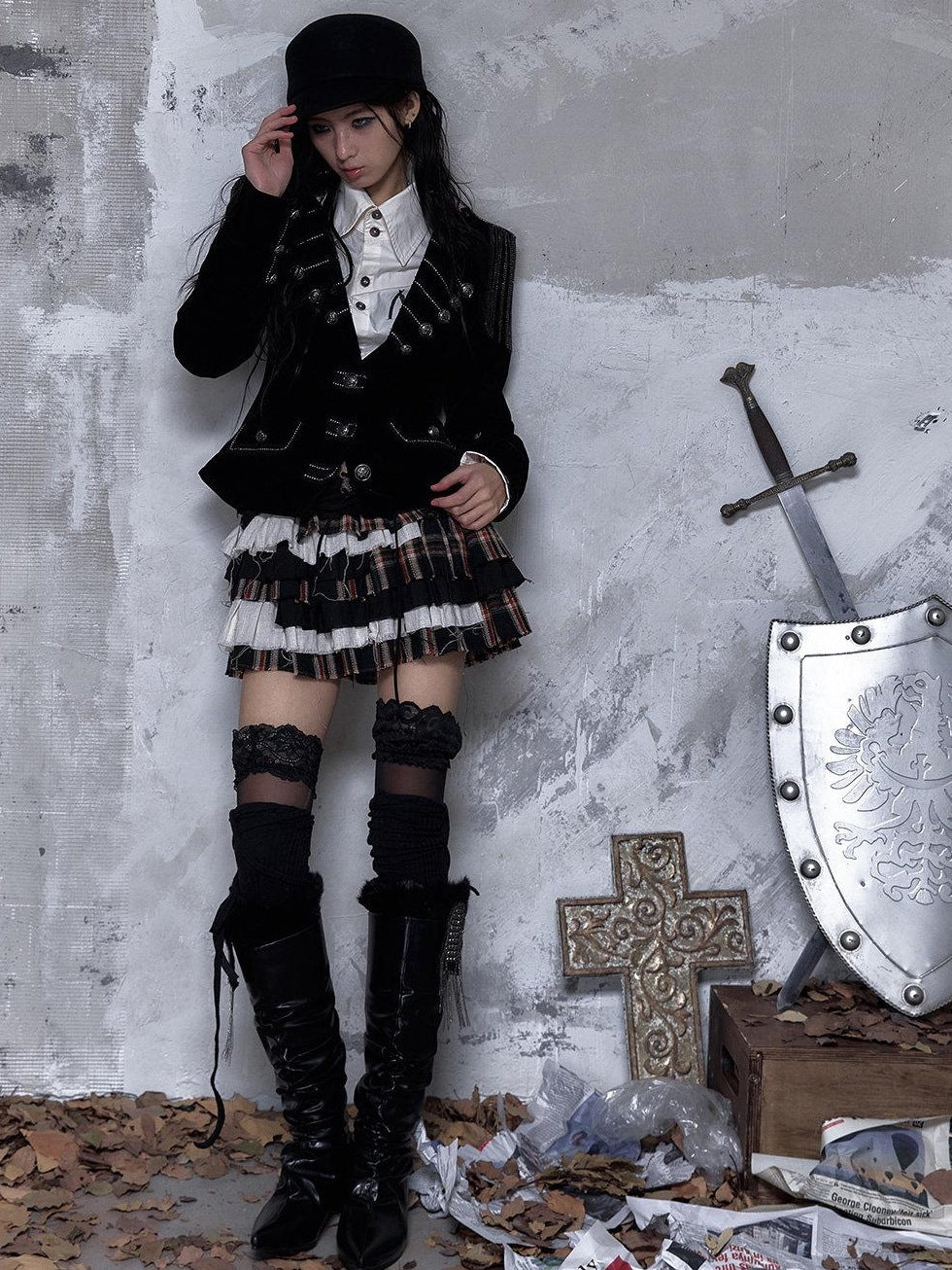 NO ROMANCE Layered Low Waist Punk Cake Skirt Loose Linen Cotton Youth Citywalk Mini Skirts