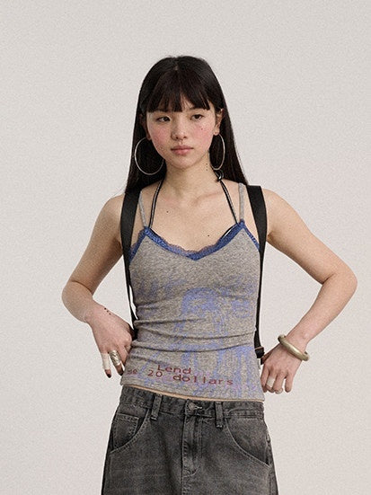 Achihara_Letter_Print_Strappy_V-neck_Slim_Fit_Women'S_Polyester_Lace_Camisoles_MISSTT