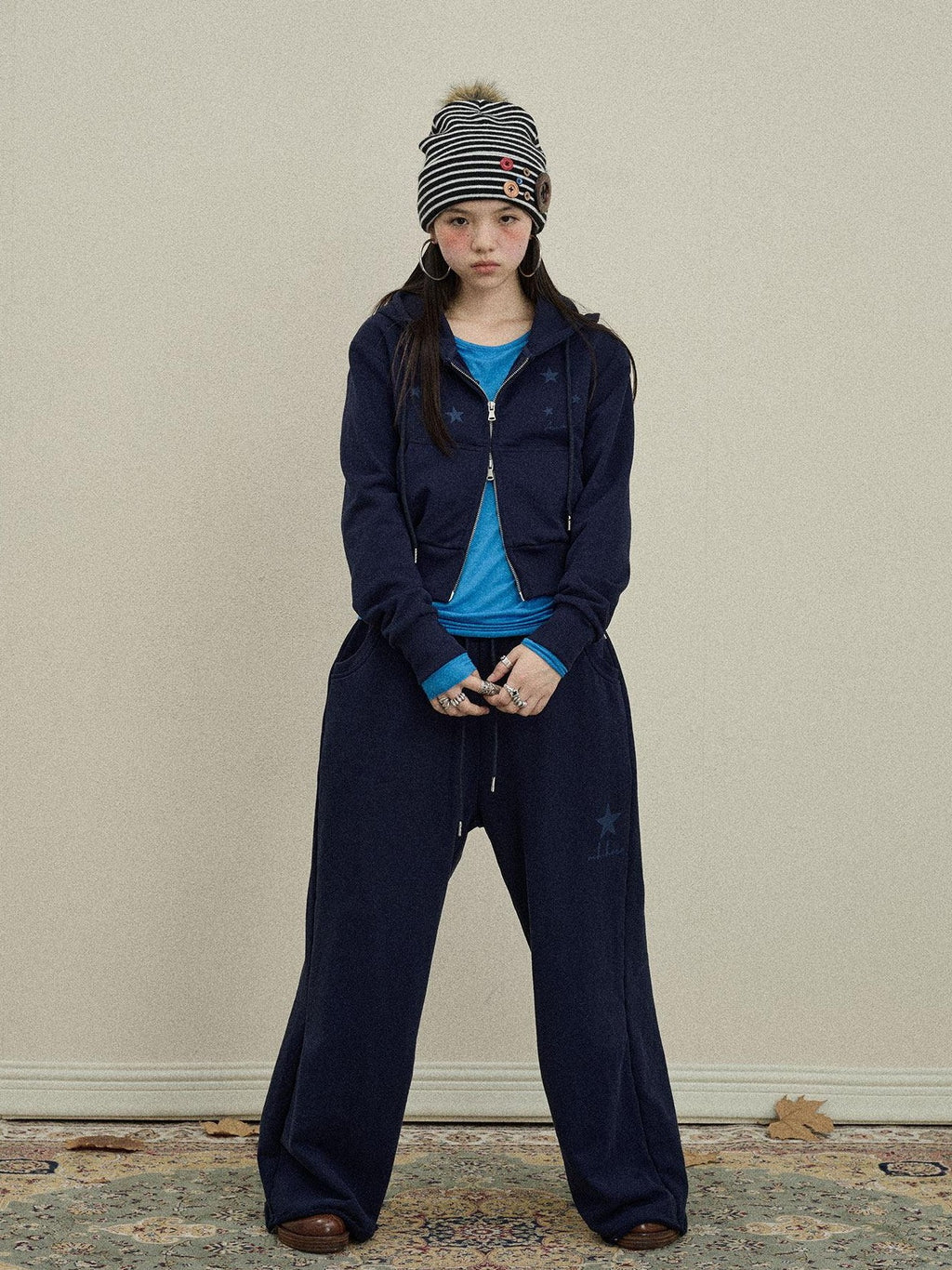Achihara Star Print Relaxed Wide Leg Natural Waist Women'S Cotton Sweatpants
