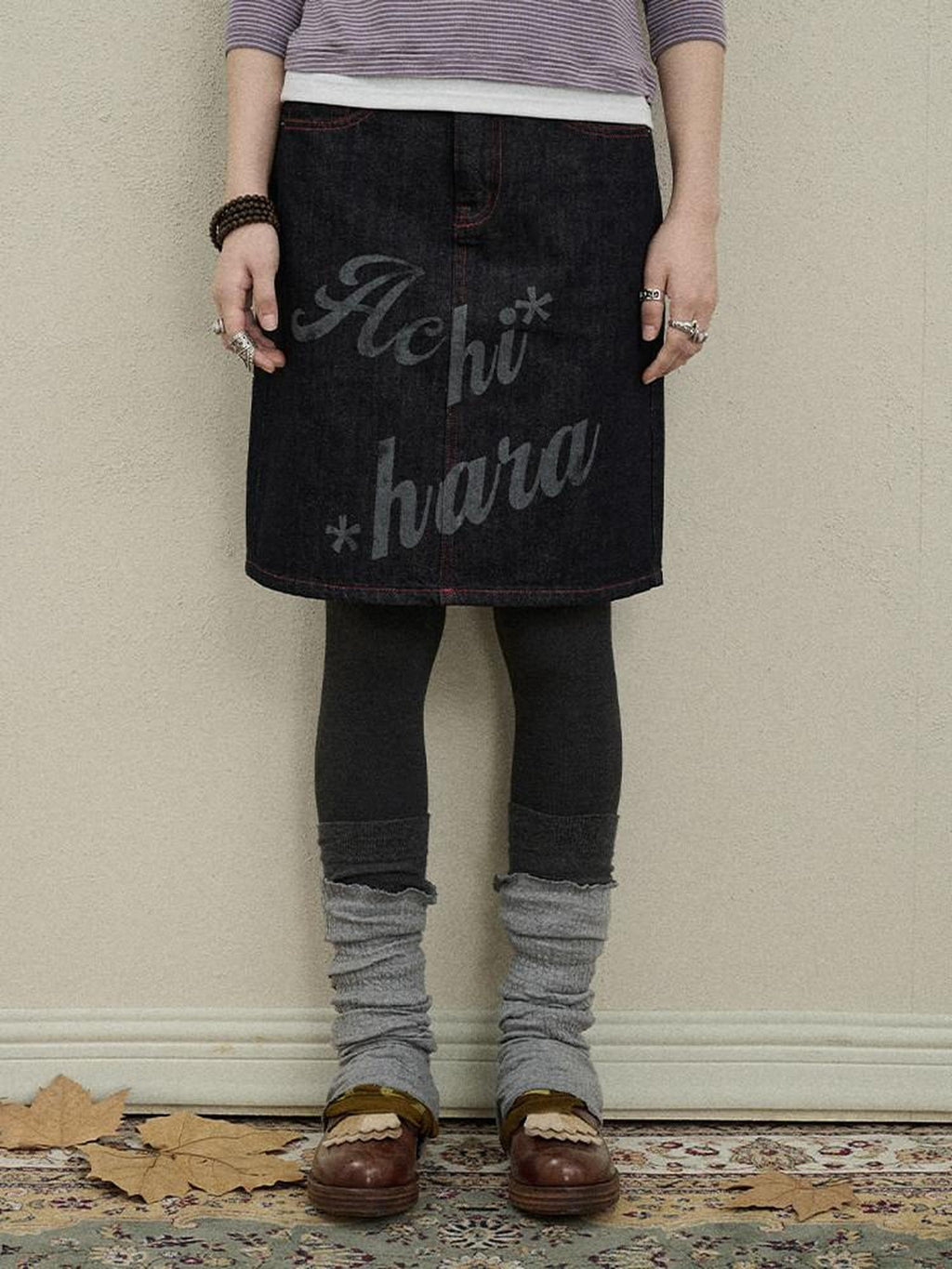 Achihara Denim Printed Embroidered Straight Women'S Cotton Midi Skirts
