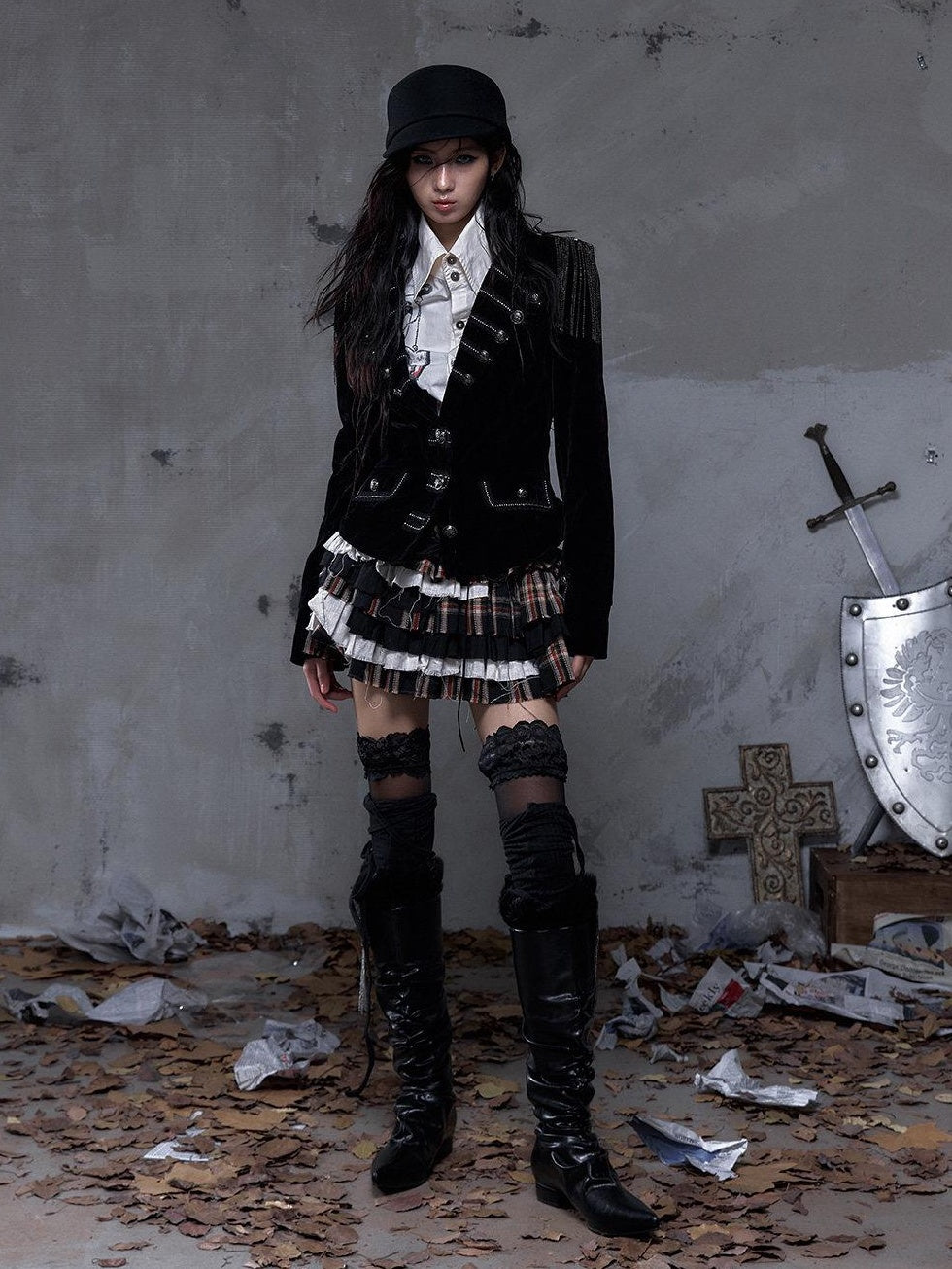 NO ROMANCE Layered Low Waist Punk Cake Skirt Loose Linen Cotton Youth Citywalk Mini Skirts
