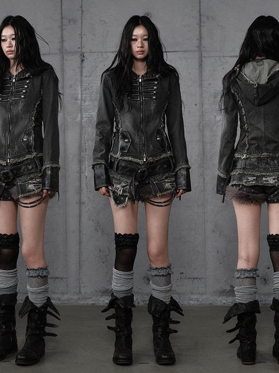 NO ROMANCE Regal Slim Fit Detachable Hood Women 100 Percent Cotton Denim Jackets